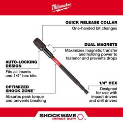 Milwaukee 18 in. Steel Impact Magnetic Locking Bit Holder 1/4 in. Hex Shank 1 pc