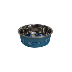 Loving Pets Bella Blue Fish Skeleton Stainless Steel 1 cups Pet Bowl For Cats