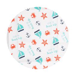 Pavilion We People Coral/White Cotton Beach Life Pattern Tea Towel 2 pk