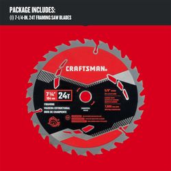 CRAFTSMAN 7-1/4 in. D X 5/8 in. High Performance Carbide Circular Saw Blade 24 teeth 1 pk