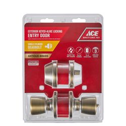 Ace Tulip Knob Antique Brass Deadbolt and Entry Door Knob KW1 1-3/4 in.