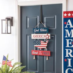 Glitzhome God Bless America Land Of The Free Door Hanger MDF Wood 1 pc