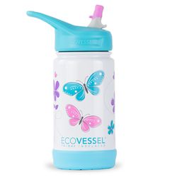 EcoVessel Frost 12 oz Butterfly BPA Free Insulated Kids Water Bottle w/Straw