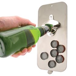 Magnet Source Pop N Catch Brushed Nickel Silver Stainless Steel Manual Magnetic Bottle Opener