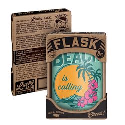 Lucky Jack 8 oz Stainless Steel The Beach is Calling Hip Flask