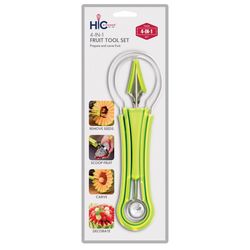 HIC Kitchen Green/Silver Plastic/Stainless Steel 4-in-1 Fruit Tool Set