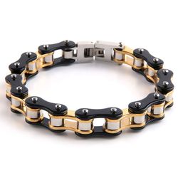 Mad Man Mens Dakata Bike Chain Black/Gold Bracelet Stainless Steel