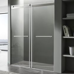 Anzzi Kahn Series 76 in. H X 60 in. W Brushed Nickel Nickel Frameless Shower Door