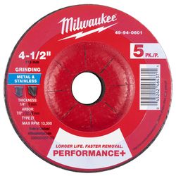 Milwaukee 4.5 in. D X 7/8 in. X 1/4 in. thick Metal Grinding Wheel 5 pk