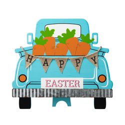Glitzhome Easter Happy Truck Table Decor MDF/Iron/Linen 1 pc