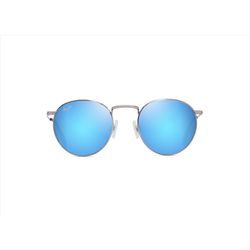 Maui Jim Pukaua Sunglasses Unisex Shiny Silver w/Blue/Green Frame Blue Hawaii Lens Polarized
