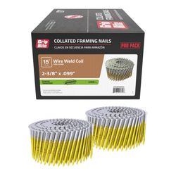 Grip-Rite 2-3/8 in. L X 12 Ga. Angled Coil Hot-Dip Galvanized Framing Nails 15 deg 3000 pk