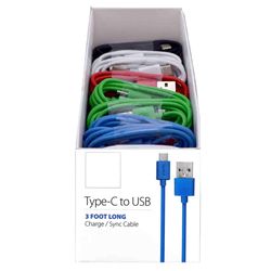 Blazing Voltz USB to Type C Cable 3 ft. Assorted