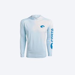 Costa L Long Sleeve Men's Hooded Arctic Blue Technical Hood Tee Shirt