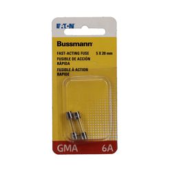 Bussmann 6 amps Fast Acting Glass Fuse 2 pk
