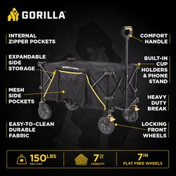Gorilla Polyester Fabric Folding Utility Wagon 150 lb. cap.