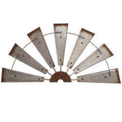 Glitzhome 6.14 in. H X 31.98 in. L Brown/Silver Iron Wind Spinner Wall Decor