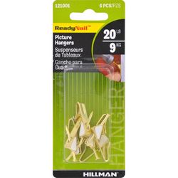 HILLMAN ReadyNail Polished Brass Gold Picture Hanger 20 lb 6 pc
