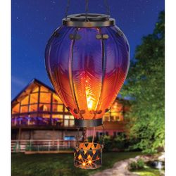 Regal Art & Gift 23.5 in. Solar Power Glass/Metal Hot Air Balloon Purple Lantern