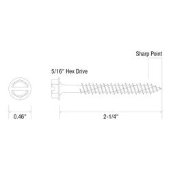 Grip-Rite 1/4 in. wire X 2-1/4 in. L Slotted Hex Washer Head Coarse Concrete Screws