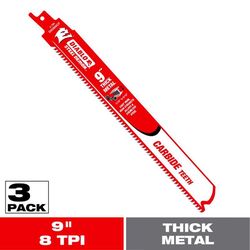 Diablo Steel Demon 9 in. Carbide Thick Metal Reciprocating Saw Blade 8 TPI 3 pk