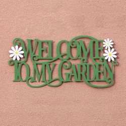 Glitzhome Green Metal 11.5 in. H X 24 in. L X 0.12 in. W Welcome to My Garden Wall Hanging Decor