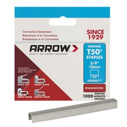 Arrow T50 3/8 in. W X 3/8 in. L 18 Ga. Flat Crown Heavy Duty Staples 1 pk