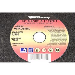 Forney 14 in. D X 1 in. X 3/32 in. thick Aluminum Oxide Metal Cutting Wheel 1 pc