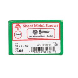 HILLMAN No. 10 Ga. X 2-1/2 in. L Slotted Hex Washer Head Sheet Metal Screws 100 pk