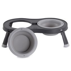 Dexas Gray Rubber 1 cups Double Pet Feeder For All Pets