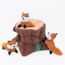 ZippyPaws Burrow For Dog Multicolored Plush Fox Stump Dog Toy 1 pk