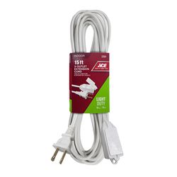 Ace Indoor 15 ft. L White Extension Cord 16/2 SPT-2
