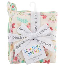 Stephen Joseph Multicolored Cotton Hedgehog Muslin Washcloth Set 2 pc