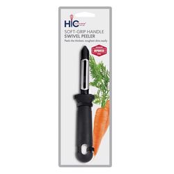 HIC Kitchen Black/Silver Steel Swivel Peeler