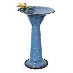 Alpine Blue Iron 28 in. Bird Bath with Stand