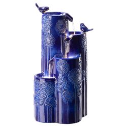 Glitzhome Ceramic Blue 31.75 in. H Fountain with LED Light