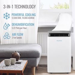 Keystone 550 sq ft 3 settings 14,000 ASHRAE/12,000 DOE BTU Portable Air Conditioner with Remote