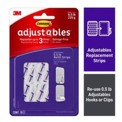 3M Command Adjustables Small Plastic Refill Strips 1.32 in. L 18 pk