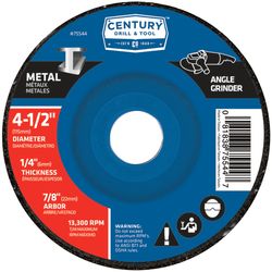Century Drill & Tool 4-1/2 in. D X 7/8 in. X 1/4 in. thick Metal Grinding Wheel 1 pc