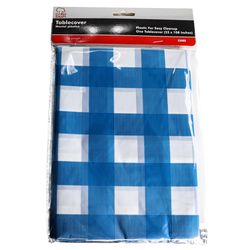 Chef Craft Blue/White Checkered Plastic Disposable Tablecloth 52 in.x108 in.