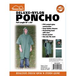 Boulder Creek Green PVC-Coated Nylon Rain Poncho One Size Fits All 20 mil