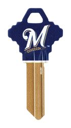 HILLMAN MLB Milwaukee Brewers House/Office Key Blank 68 Single For Schlage Locks Blue