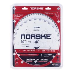 Norske 10 in. D X 5/8 in. Ultra Thin Kerf Carbide Saw Blade Combo Pack 28/60 teeth 2 pk