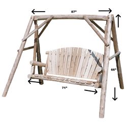 Lakeland Mills 3 Person Natural Wood Rustic Northwoods Lawn Swing