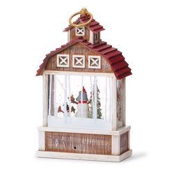 Roman LED Multicolored Swirl Barn Lantern with Red Roof Indoor Christmas Decor 14 in.