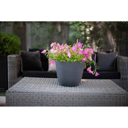Algreen 11 in. H X 14 in. D Plastic Taper Ribbed Planter Charcoal