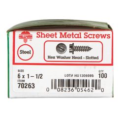 HILLMAN No. 6 Ga. X 1-1/2 in. L Slotted Hex Washer Head Sheet Metal Screws 100 pk