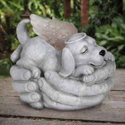 Exhart Gray Resin 6.13 in. H X 8.25 in. L X 6.75 in. W Cradled Angel Dog Memorial Statue