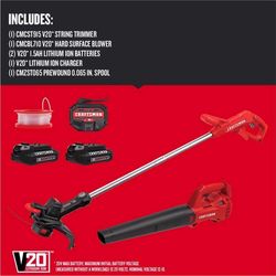 CRAFTSMAN V20 CMCK279C2 10 in. 20 V Battery Blower/Trimmer Kit (Battery & Charger)