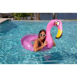 PoolCandy Glitter Pink PVC Inflatable Flamingo Pool Float